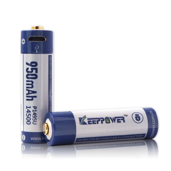 2x Keeppower 14500 950mAh (protected) - 2A - USB - 14500 & 16340 - Li-ion - Piles  rechargeables